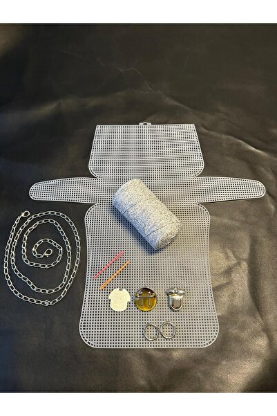 VELORİA BAG & SCARF ORTA BOY Plastik Kanvas Polyester SİMLİ Makrome İpli Çant...