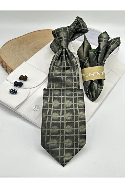 Gutiero Khaki Patterned Classic Tie with Handkerchief