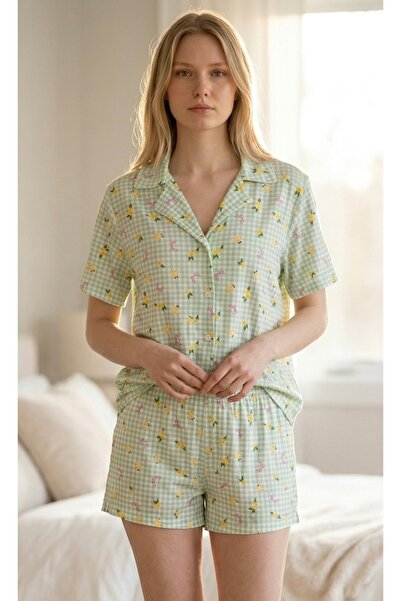 Pijamacs Σετ πιτζάμες με κοντομάνικο μοτίβο πράσινου κοτόπουλου, με απαλό σορ...