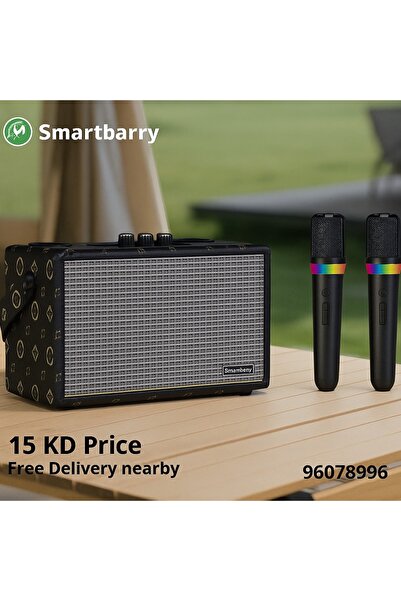 Smartberry جهاز كاراوكي M91 محمول مع مكبر صوت وميكروفونين، إضاءة RGB، وصوت بل...