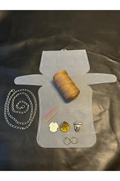 VELORİA BAG & SCARF ORTA BOY Plastik Kanvas Polyester SİMLİ Makrome İpli Çant...