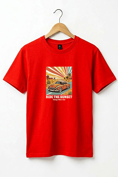 onsrawear Unisex Vintage Ride the Sunset Retro Car Printed Cotton Basic T-Shirt