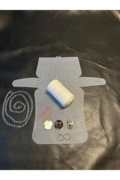 VELORİA BAG & SCARF ORTA BOY Plastik Kanvas Polyester SİMLİ Makrome İpli Çant...
