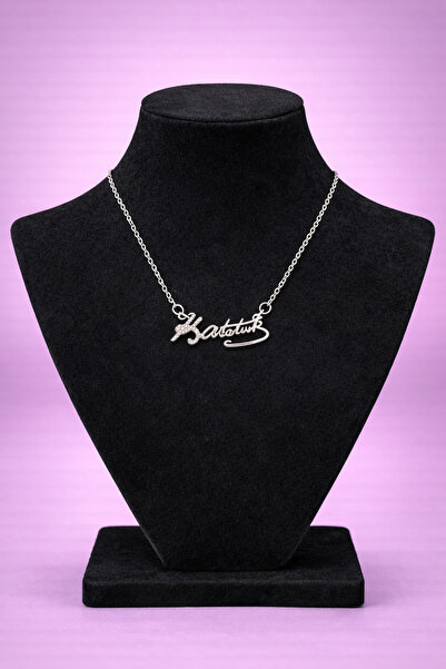mdm style Ataturk Signature Model Silver Color Necklace with Stones