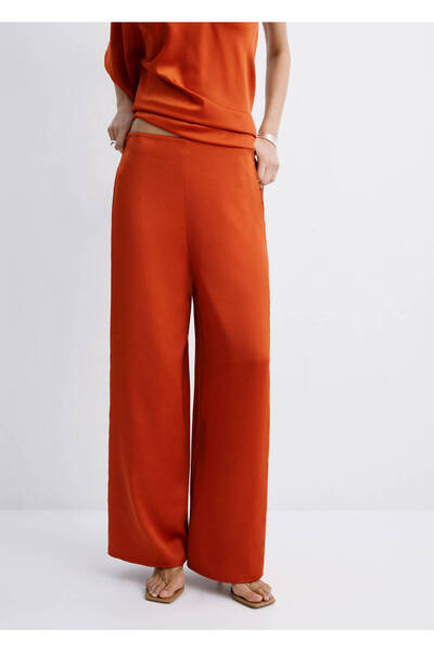 MANGO Woman Saten düz kesim pantolon