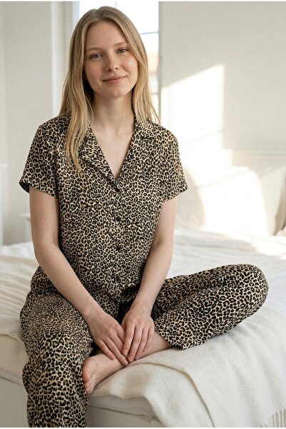 Pijamacs Σετ πιτζάμες με κοντό μανίκι και μαλακή υφή με σχέδιο λεοπάρ