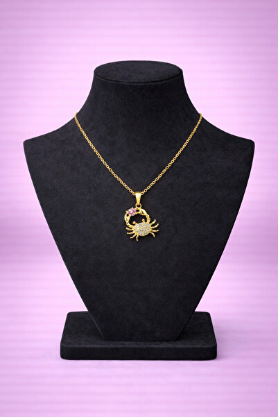 mdm style Yengeç Figürlü Zirkon Taşlı Gold Renk Kadın Kolye