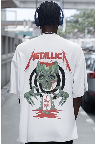 SEVBANO Tricou oversize unisex cu imprimeu pe spate Metallica Rock Metal Musi...