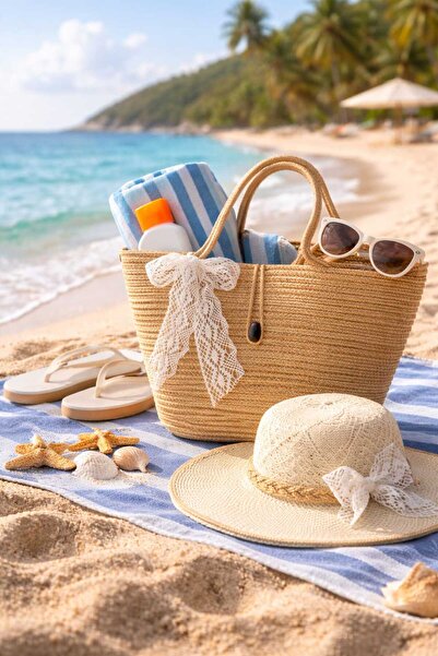 bayram taşcıoğlu home desing Straw Bag and Hat Two-Piece Set. Daily Vacation ...