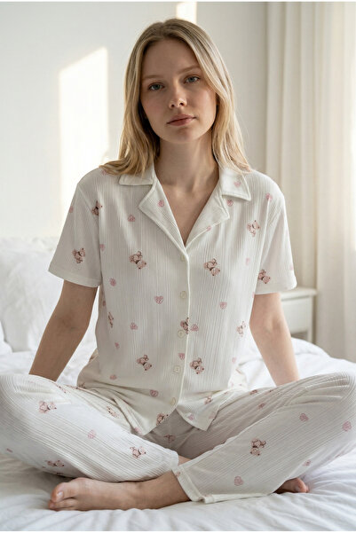 Pijamacs Σετ πιτζάμες με κοντό μανίκι και σχέδιο λευκού αρκουδάκι, Πήγασος