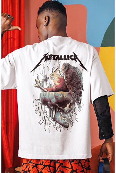 SEVBANO Tricou oversize unisex cu imprimeu pe spate Metallica Rock Metal Musi...