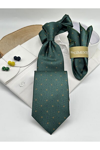 Gutiero Green Patterned Classic Tie with Handkerchief