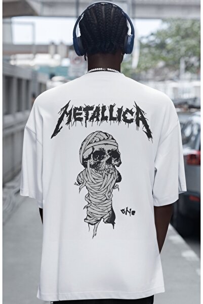 SEVBANO Tricou oversize unisex cu imprimeu pe spate Metallica Rock Metal Musi...