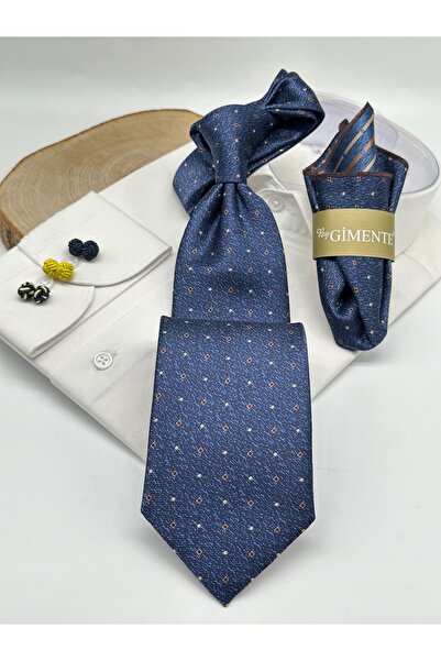 Gutiero Classic Tie with Blue Patterned Handkerchief
