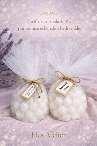 HES ATELIER El Yapımı Bubble Mum Hediyelik | Kişiye Özel Tül Paketli Nişan&Sö...