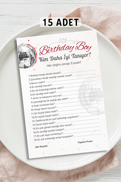 Metranya Doğum Günü Partisi - Kim Daha İyi Tanıyor Oyun Kartı 15 Adet Happy B...