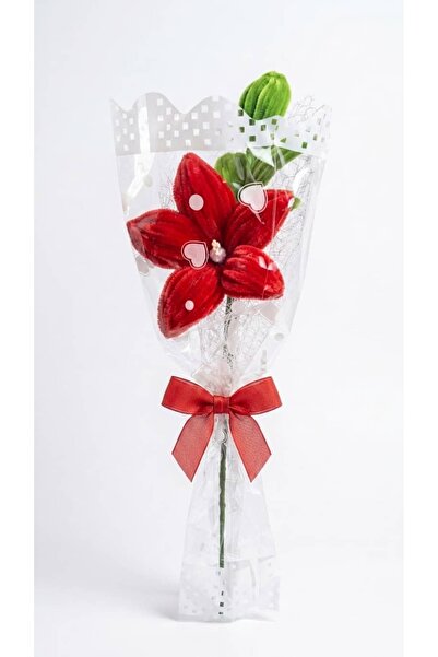 Bee Flower Shop Şönil Kırmızı Lilyum Tekli Çiçek
