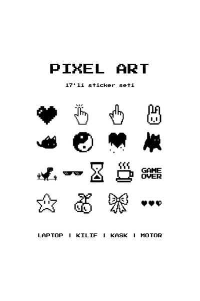 STCKRCO Pixel Art Sticker Seti 17’li | Laptop, Kask, Telefon Sticker Set | Mo...