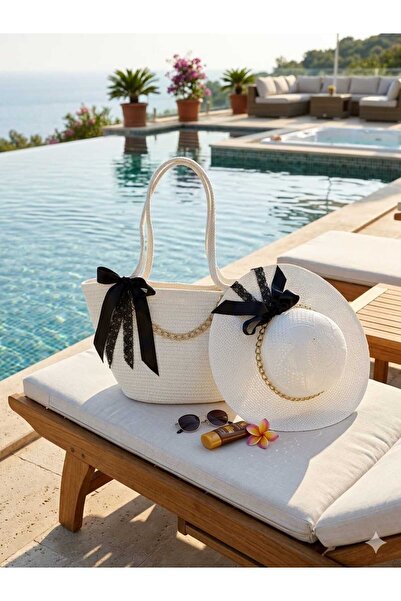 bayram taşcıoğlu home desing Hat and Bag Two-Piece Set. Daily Vacation Straw Beach Bag Hat Set