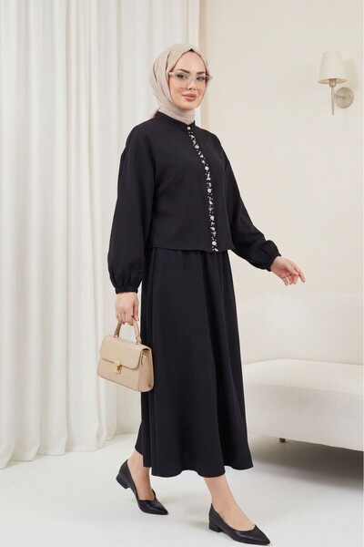 Modamorfo Modal Suit with Elastic Sleeves, Pearl Buttons on the Front and Ski...
