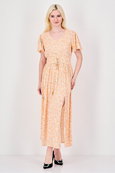 Willow & Whistle Women Floral Print Midi Dress, Peach