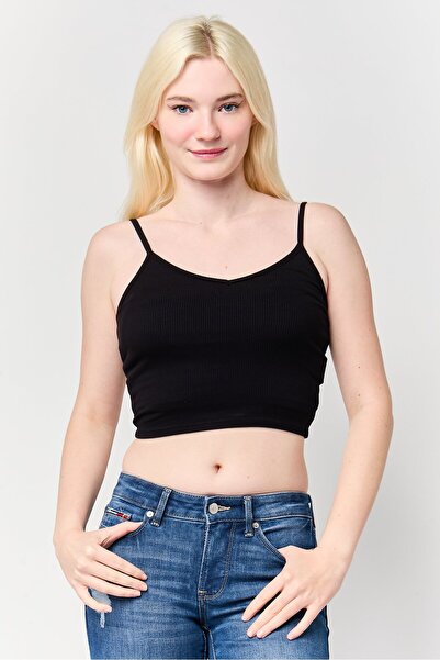 Don't Call Me Jennyfer Women V-Neck Sleeveless Ribbed Tank Top, Black