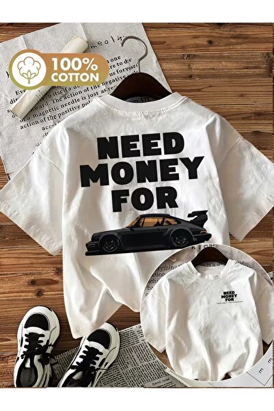 AEMİ Unisex Need Money for Printed Oversize Crew Neck T-Shirt
