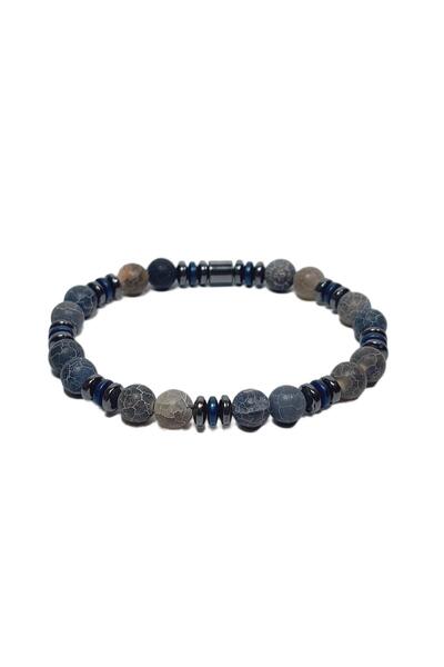 Janti Jtss26Blk1818 Veined Agate Hematite Natural Stone Flexible Blue 8 mm Gu...