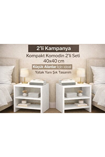 Moemi Yatak Odası Komodini BEYAZ 40x40 cm – Minimal Yan Sehpa | Yatak Yanı Ço...