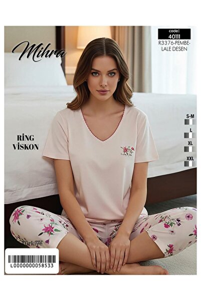 Mihra Set pijamale din viscoză pentru femei, cu decolteu în V, cu mâneci scurte, CAPRI Lycra 40111P - 1 bucată