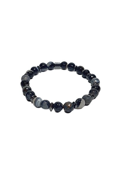 Janti Jtss26Blk1809 Veined Eye Agate Hematite Natural Stone Flexible Black 8 ...