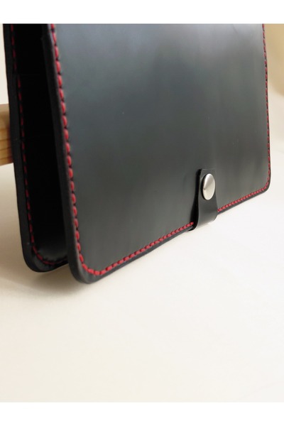 LUNA LUSTER Genuine Leather Black Portfolio Long Unisex Wallet with Card & Phone & Passport Holder Compartments