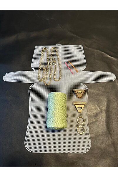 VELORİA BAG & SCARF ORTA BOY Plastik Kanvas Polyester Makrome İpli Çanta Yapı...
