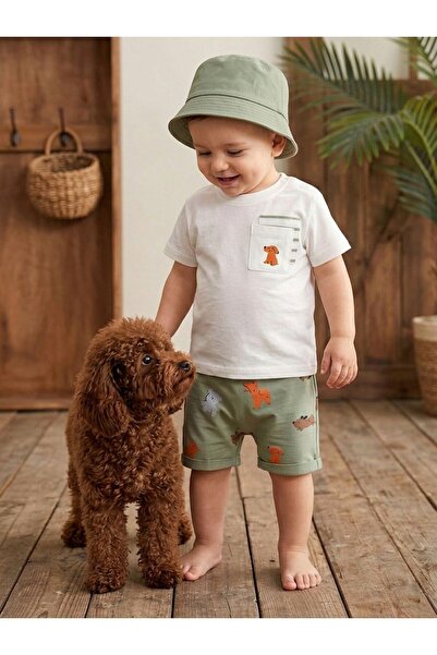 P&H BABYWEAR طقم صيفي مكون من 3 قطع للأولاد الصغار/الأطفال مع قبعة سفاري مزين...