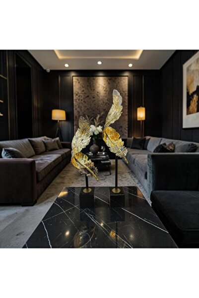Sleep Nova Olden Feather Metal Dekoratif Obje – Modern Lüks Tüy Tasarım Masa ...