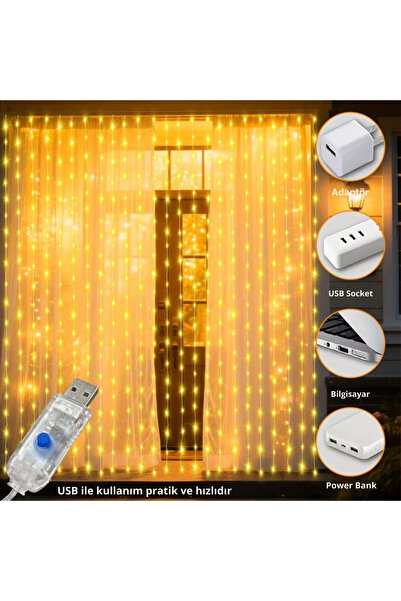 SHOPYTECH 300 LED USB Perde Işık 8 Modlu Uzaktan Kumandalı Gün Işığı Dekorati...