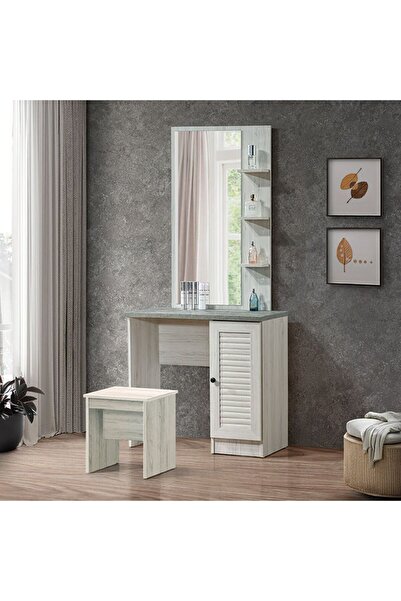ZENİTH Tall Dresser with Mirror and Stool - White Oak/Cement - With 2-Year