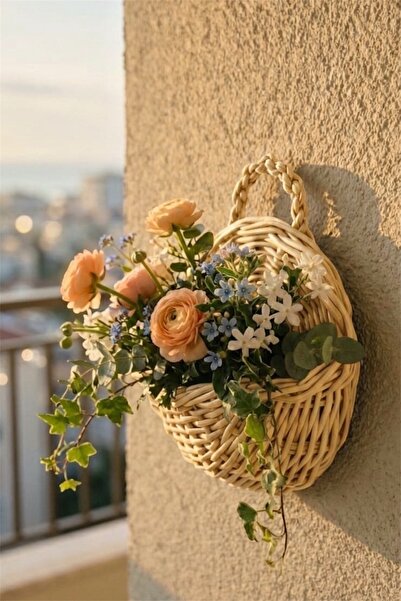 afralya home Saksılık Mini Dekoratif Sepet Çiçeklik Askılı Balkon Sepeti (BİT...