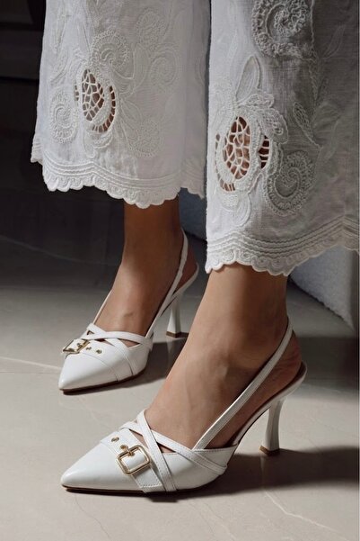 POLKA STORE Push Sivri Burunlu Kapsüllü Bant Detaylı İnce Topuklu Kadın Ayakkabı