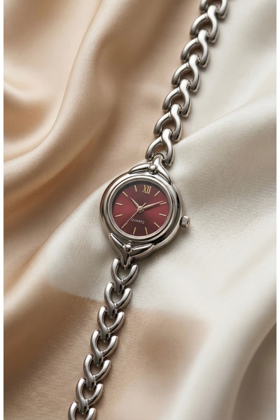 KLISHE Butik Women's Steel Watch Silver Color Claret Red Dial Vintage Luxury ...
