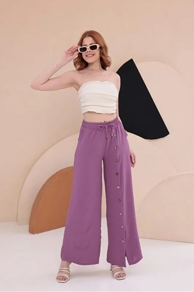 OWNME Pantaloni confortabili pentru femei, cu nasturi și croială lejeră
