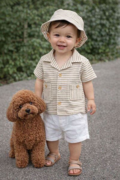 P&H BABYWEAR طقم صيفي للأولاد الصغار مكون من 3 قطع مع قبعة سفاري وشورت من الم...