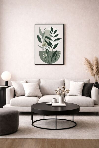 Dekor Minimal Yeşil Bitki Tablo | Modern Botanik Poster | Doğal Ton Duvar Dek...