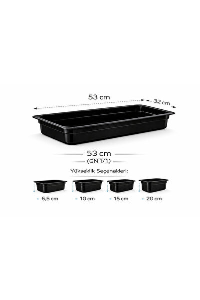 İstanbul Horeca 1/1 GN Siyah Polikarbon Gastronom Küvet 53x32 cm 15 Cm Derinlik