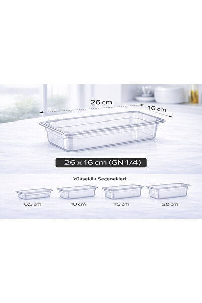 İstanbul Horeca 1/4 Gn Transparent Polycarbonate Gastronom Tub 26X16 cm 20 cm...