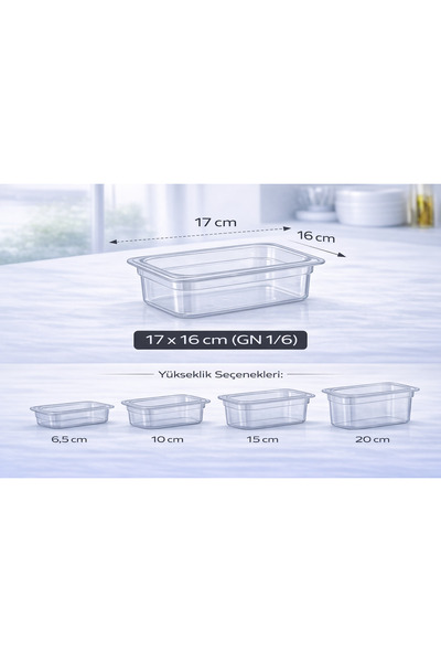 İstanbul Horeca 1/6 Gn Transparent Polycarbonate Gastronom Tub 17X16 cm 10 cm...