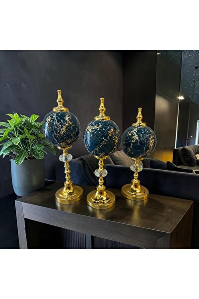 Sleep Nova Noir Gold Marble Küre Dekoratif Obje Seti – Siyah Altın Mermer Des...