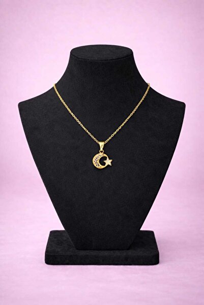 mdm style Gold Color Zircon Stone Women's Necklace with Moon and Star Figures
