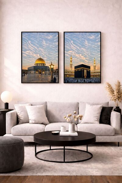 Dekor 2’li İslami Tablo Seti | Kabe ve Kudüs Duvar Tablosu | Çerçeveli 21x30 ...