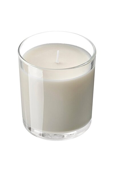 IKEA LOTSFÅGEL Scented candle in glass, Vanilla pale beige, 40 hr